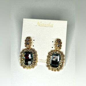 Natasha Couture Gold and Black Gemstone Earrings